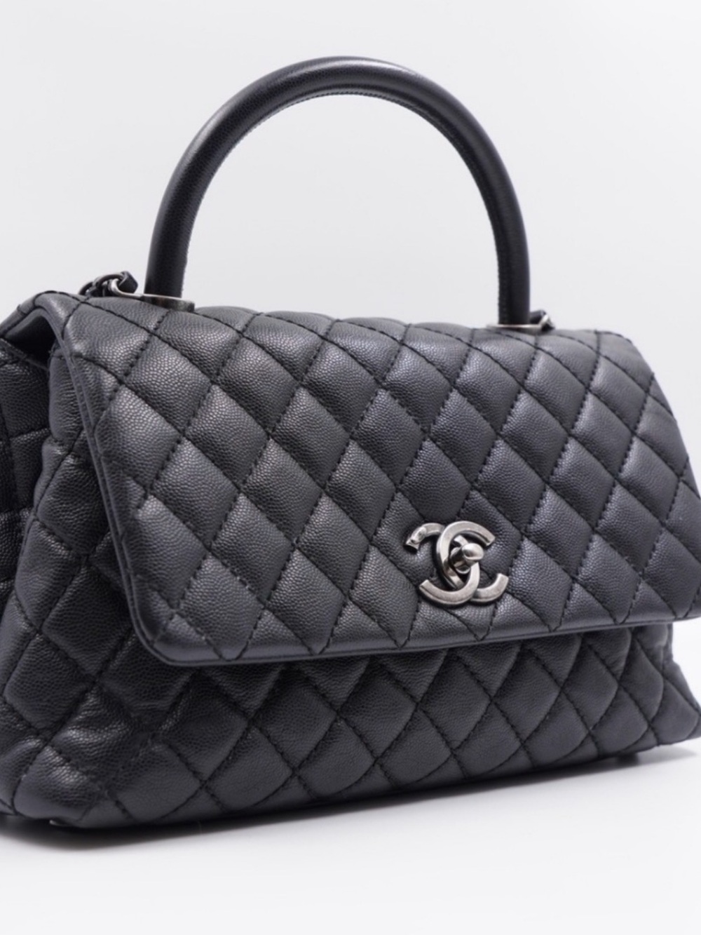 CHANEL Black Quilted Cavier Leather